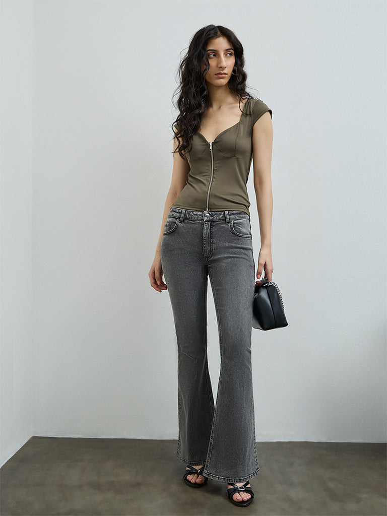 Nuon Grey Faded High-Rise Bootcut Jeans