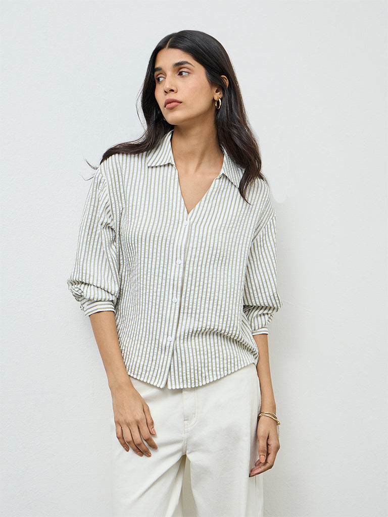 LOV Olive Striped Shirt