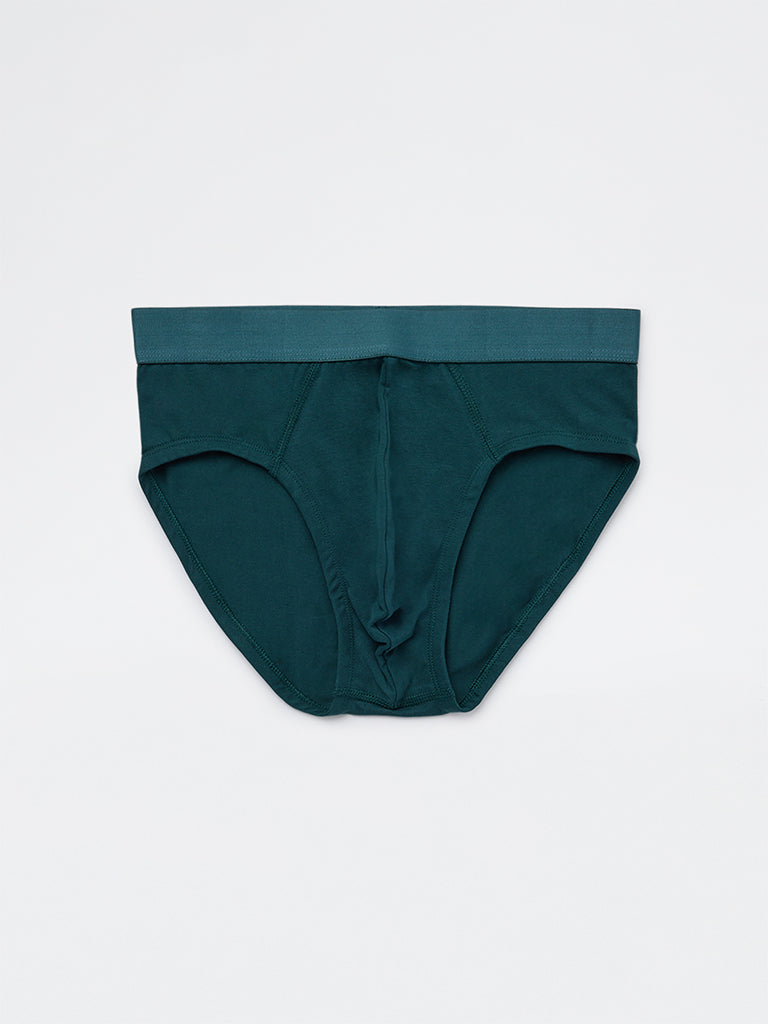 WES Lounge Green Striped Cotton-Blend Briefs - Pack of 3