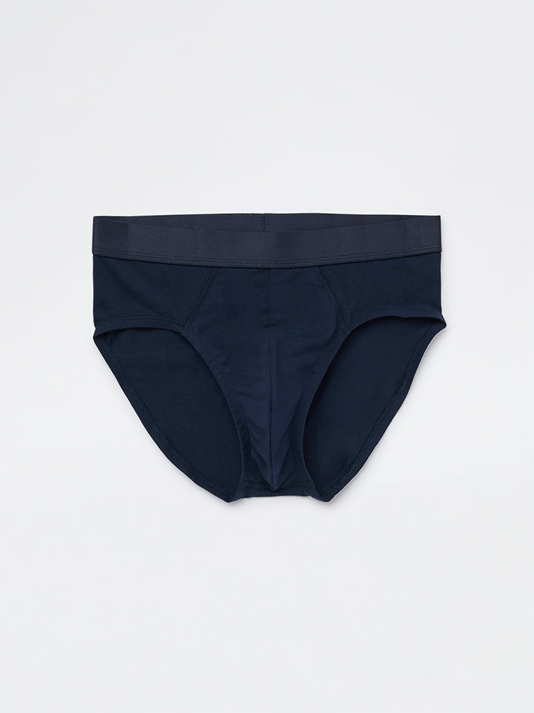 WES Lounge Blue Striped Cotton-Blend Briefs - Pack of 3