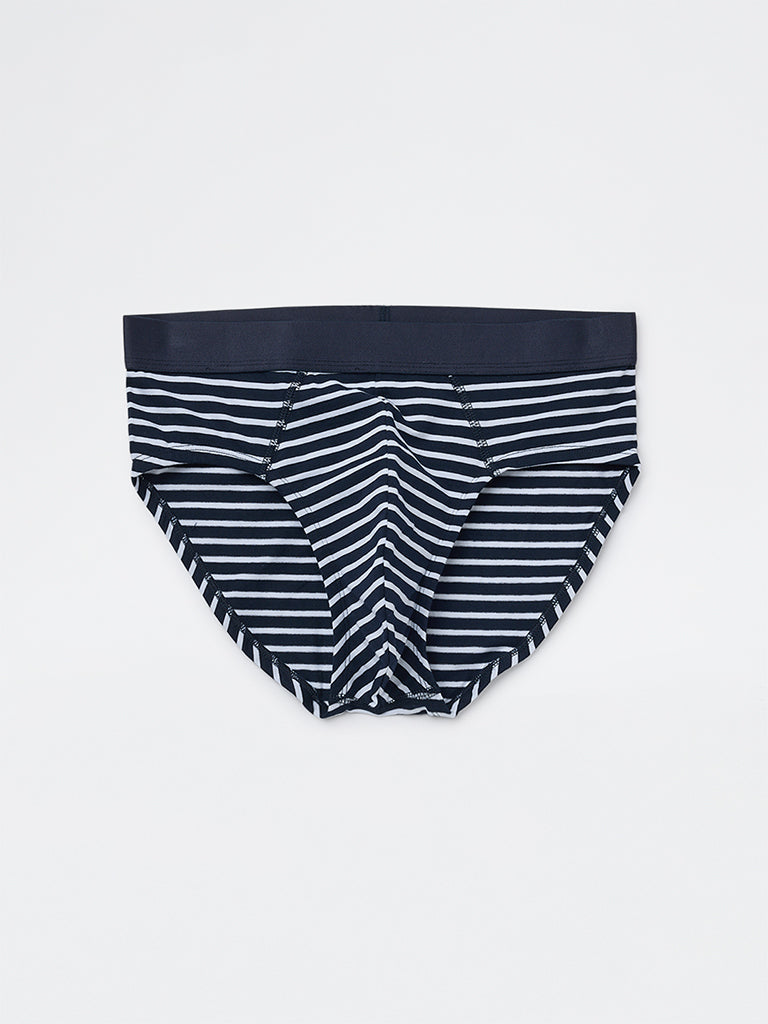 WES Lounge Blue Striped Cotton-Blend Briefs - Pack of 3