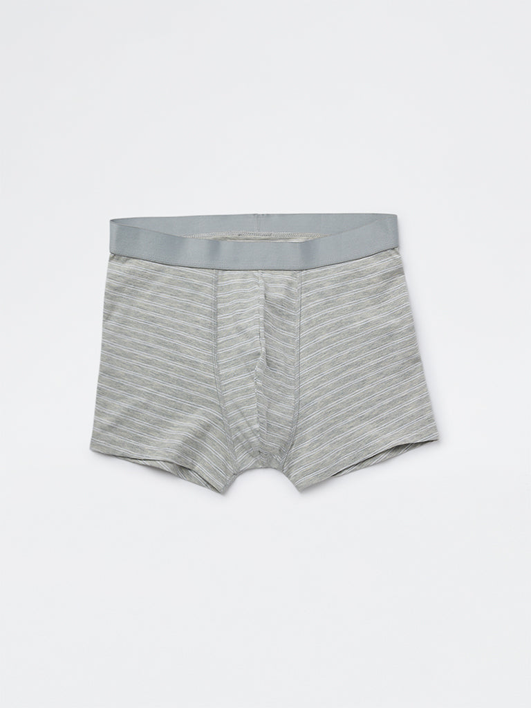 WES Lounge Grey Striped Cotton-Blend Trunks - Pack of 3
