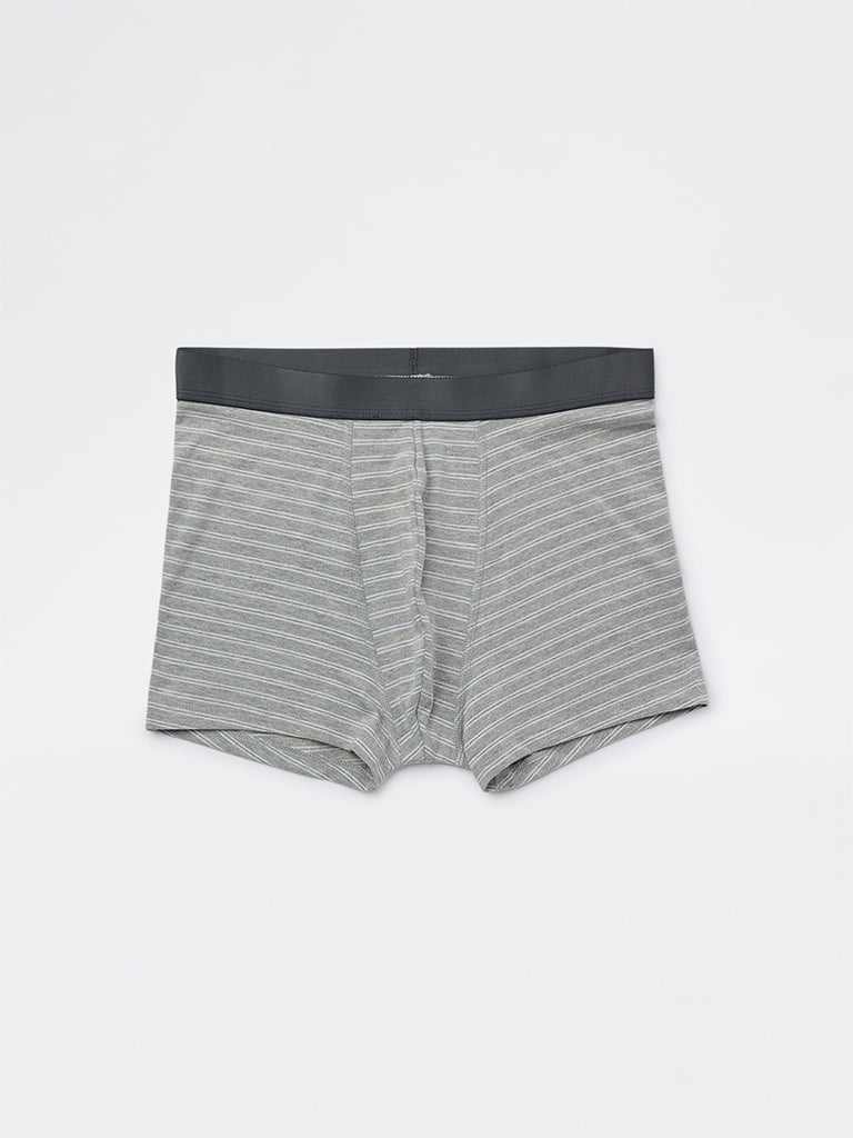 WES Lounge Grey Striped Cotton-Blend Trunks - Pack of 3