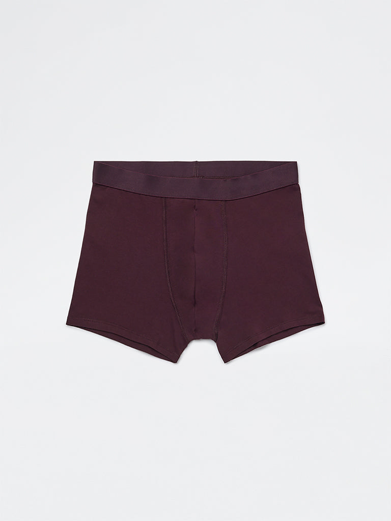 WES Lounge Wine Solid Cotton-Blend Trunks - Pack of 3
