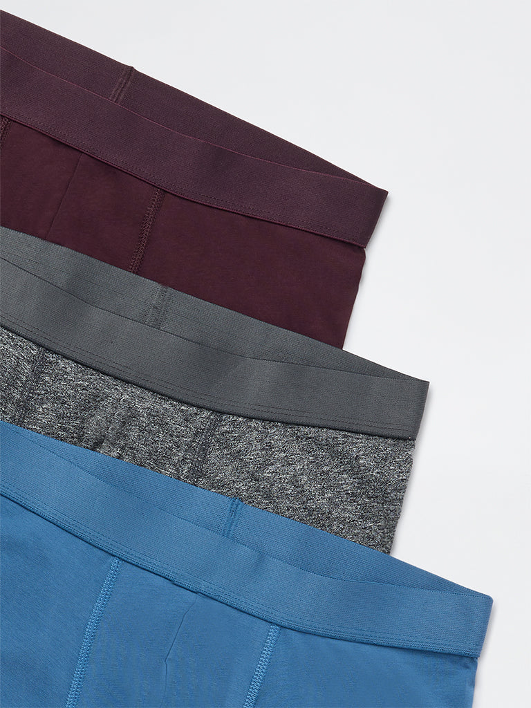 WES Lounge Wine Solid Cotton-Blend Trunks - Pack of 3
