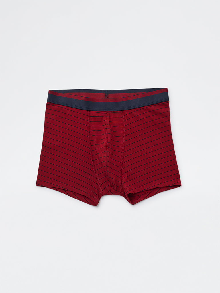 WES Lounge Red Striped Cotton-Blend Trunks - Pack of 3