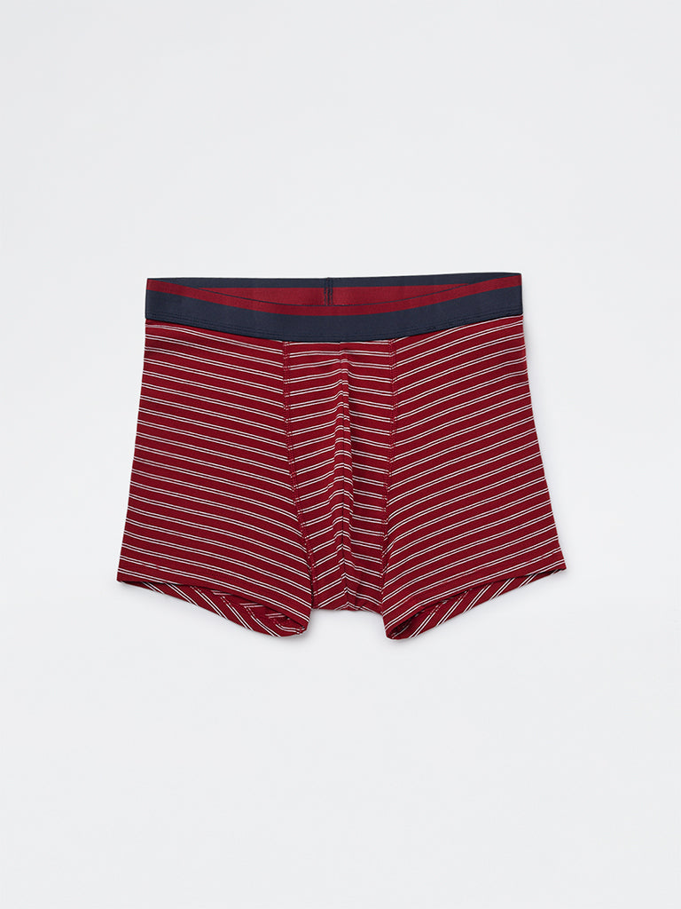 WES Lounge Red Striped Cotton-Blend Trunks - Pack of 3