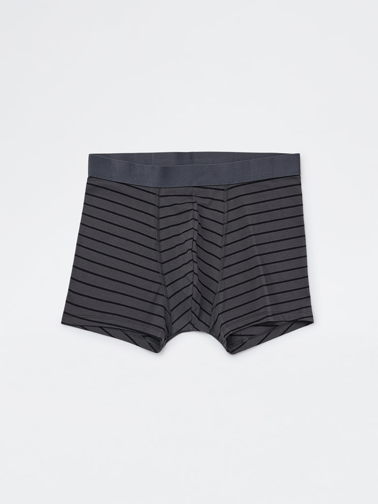 WES Lounge Grey Striped Cotton-Blend Trunks - Pack of 3