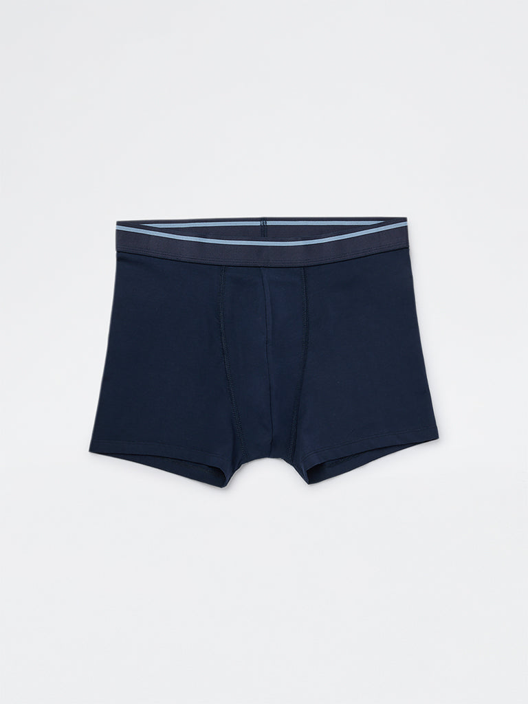 WES Lounge Navy Striped Cotton-Blend Trunks - Pack of 3