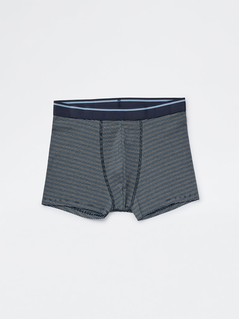 WES Lounge Navy Striped Cotton-Blend Trunks - Pack of 3