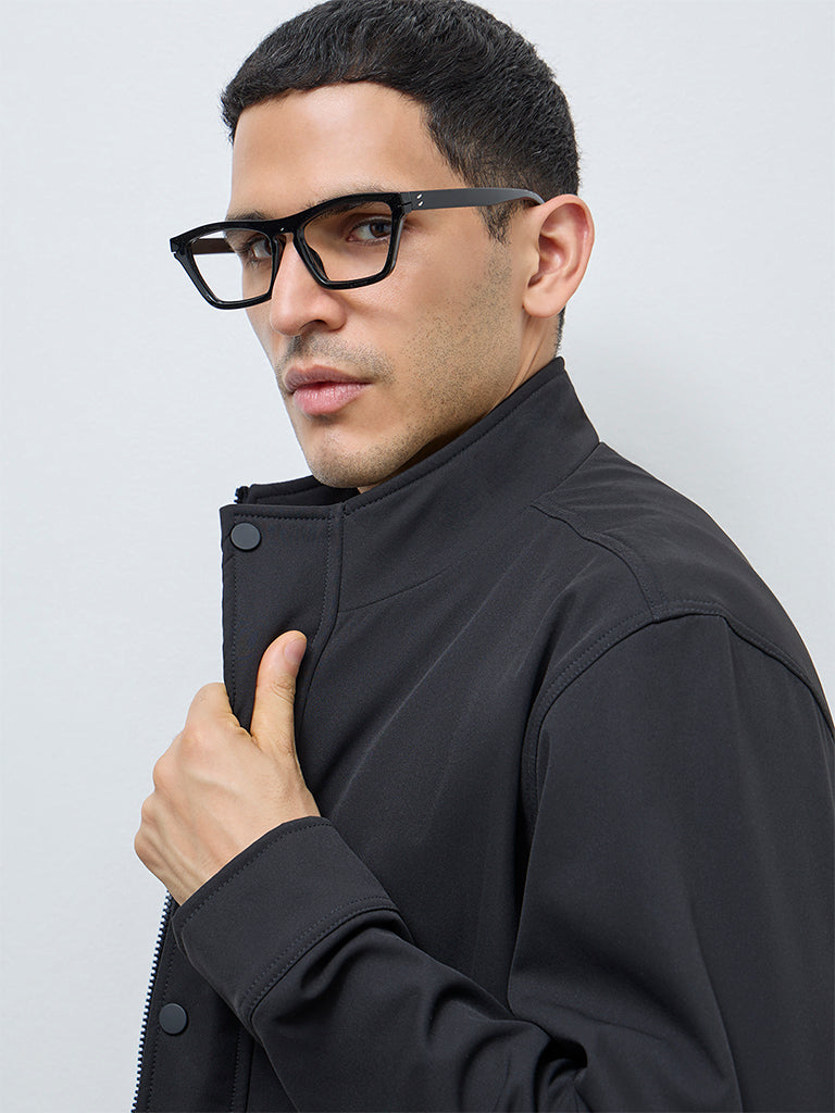 WES Casuals Black Solid Relaxed-Fit Jacket