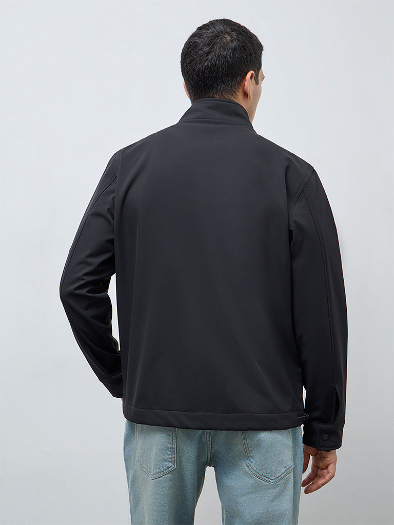 WES Casuals Black Solid Relaxed-Fit Jacket