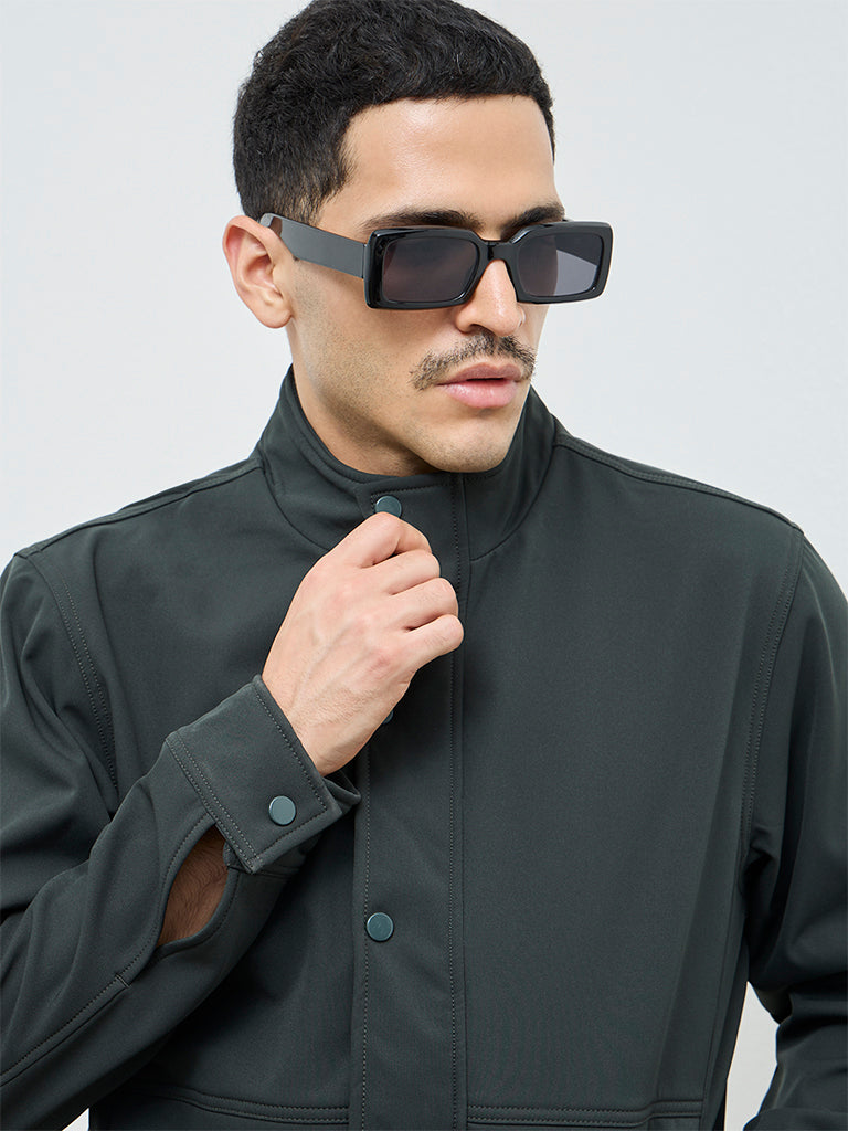 WES Casuals Olive Solid Relaxed Fit Jacket