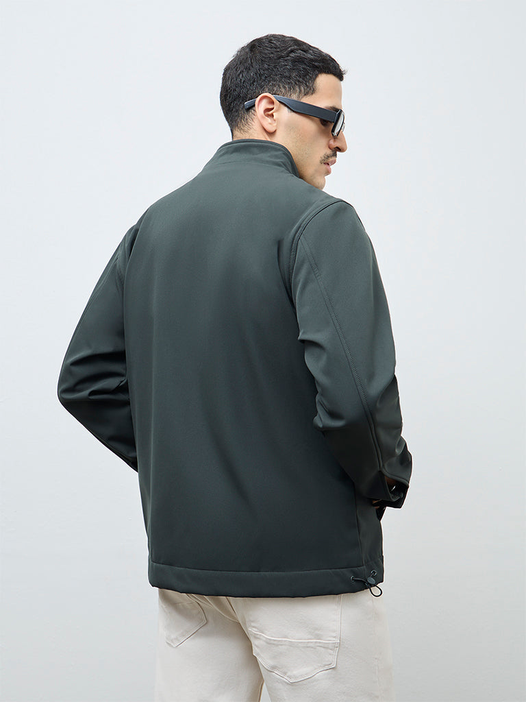 WES Casuals Olive Solid Relaxed Fit Jacket
