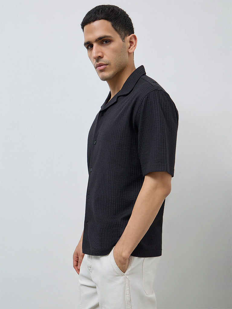 WES Casuals Black Striped Relaxed-Fit Shirt