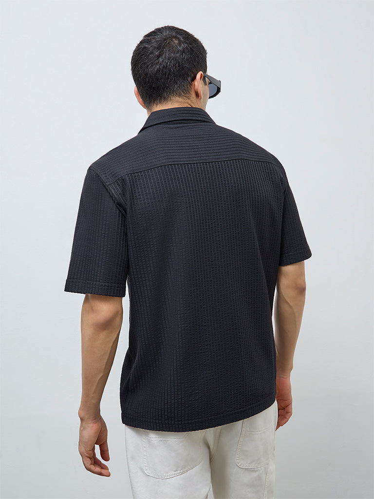 WES Casuals Black Striped Relaxed-Fit Shirt