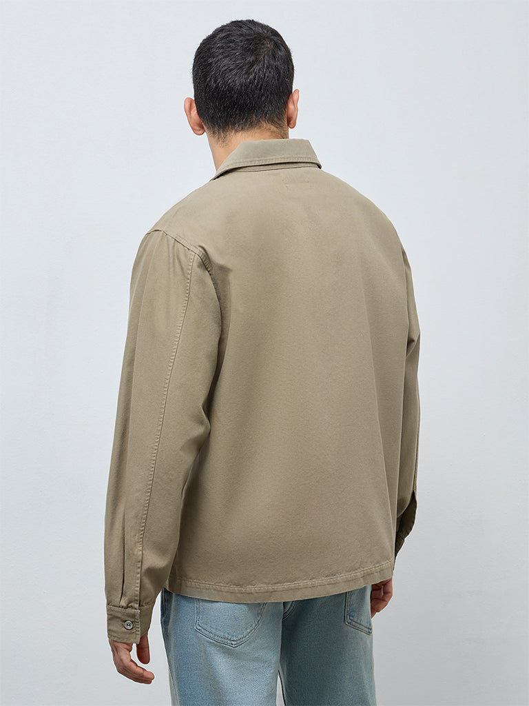 WES Casuals Sage Solid Relaxed-Fit Cotton Shirt