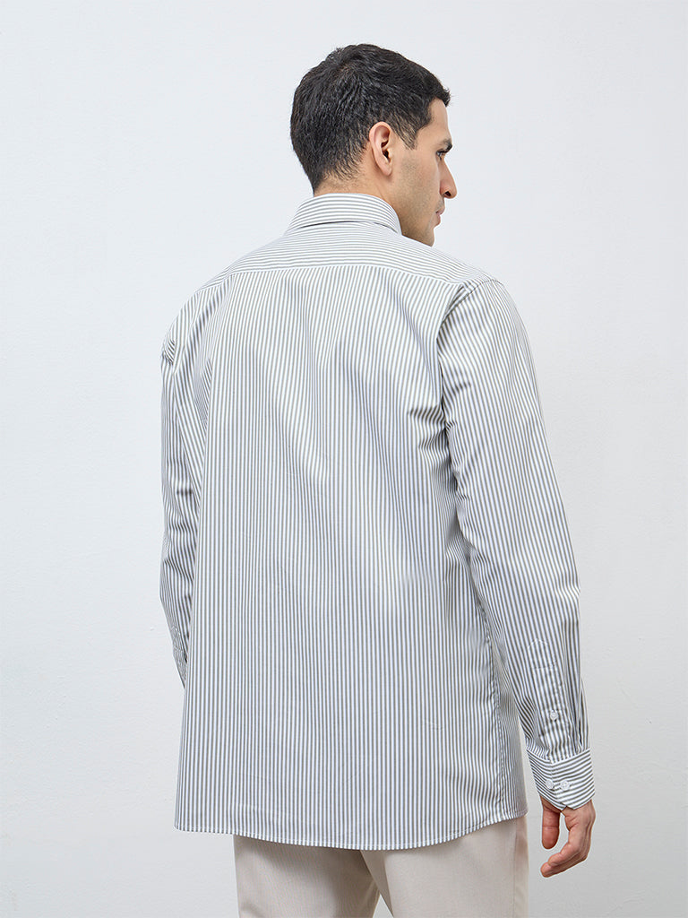 WES Formals Sage Striped Relaxed-Fit Cotton Shirt