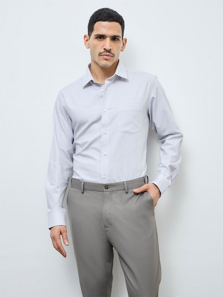 WES Formals Grey Checks Printed Relaxed-Fit Cotton Shirt