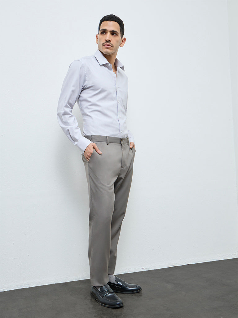 WES Formals Grey Checks Printed Relaxed-Fit Cotton Shirt