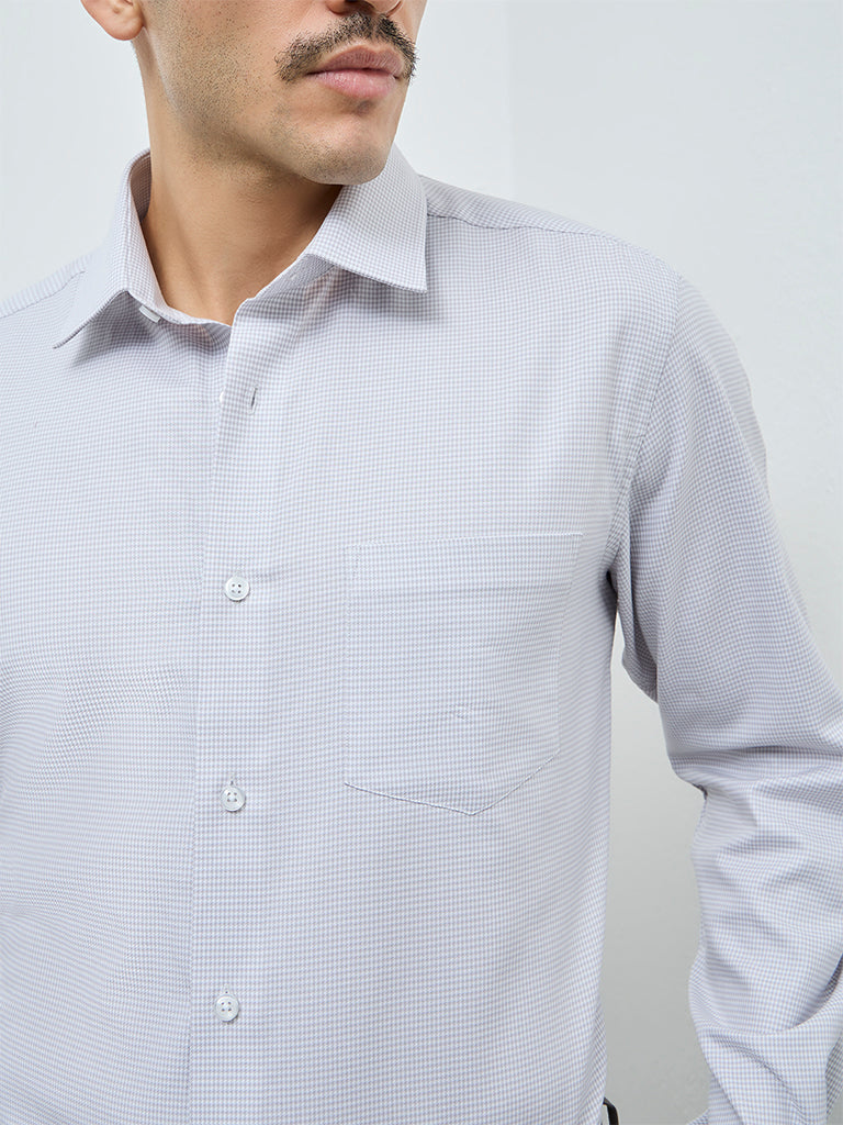 WES Formals Grey Checks Printed Relaxed-Fit Cotton Shirt