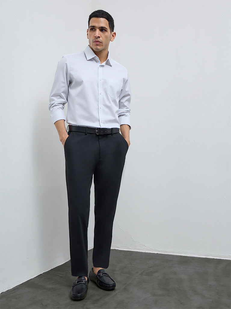 WES Formals White Pinstriped Slim-Fit Cotton Shirt
