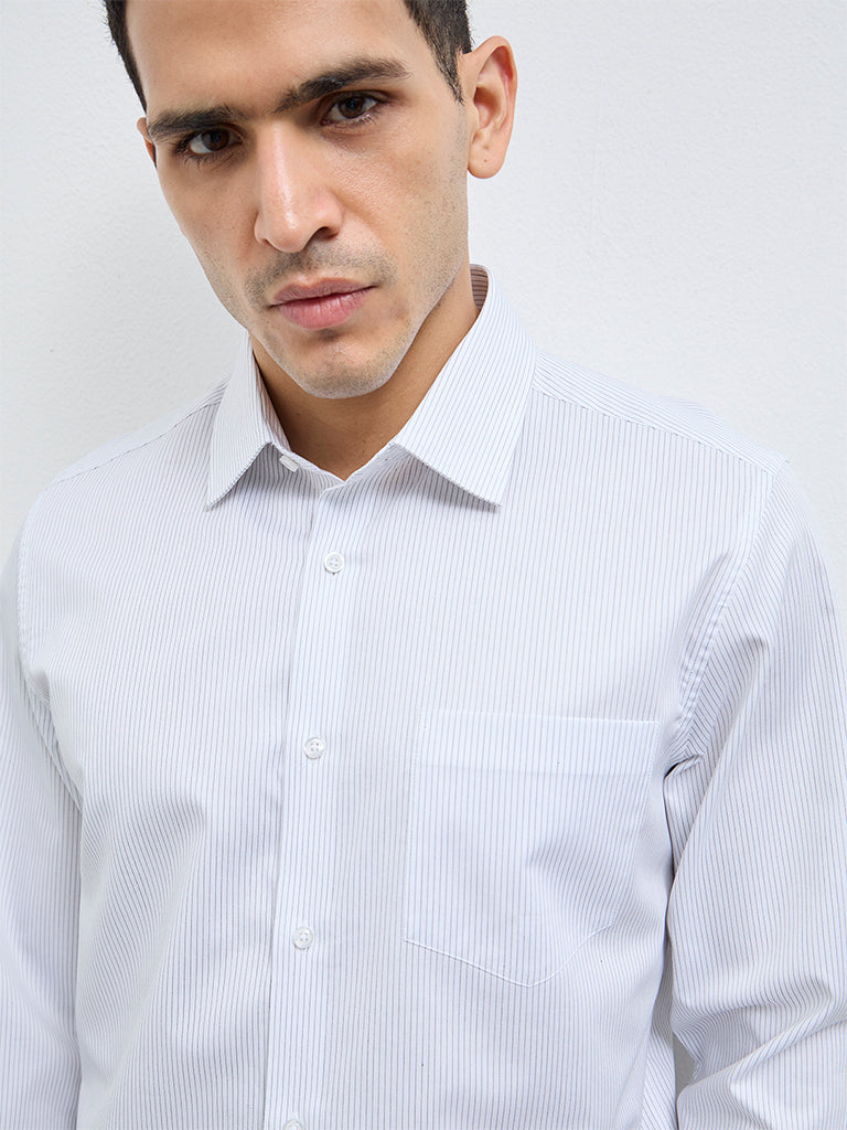 WES Formals White Pinstriped Slim-Fit Cotton Shirt