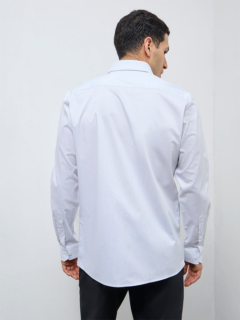 WES Formals White Pinstriped Slim-Fit Cotton Shirt