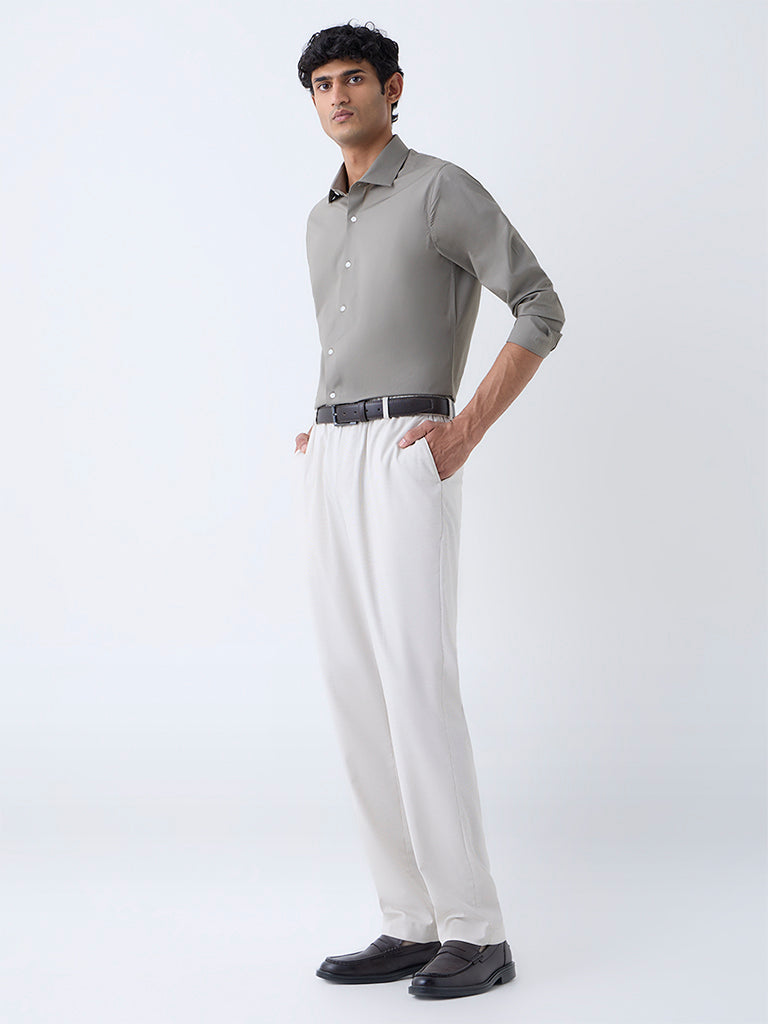 WES Formals Olive Slim-Fit Cotton-Blend Shirt