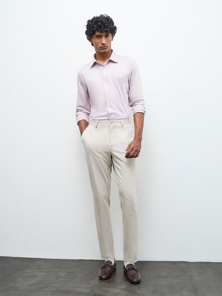 WES Formals Dusty Pink Solid Slim-Fit Shirt