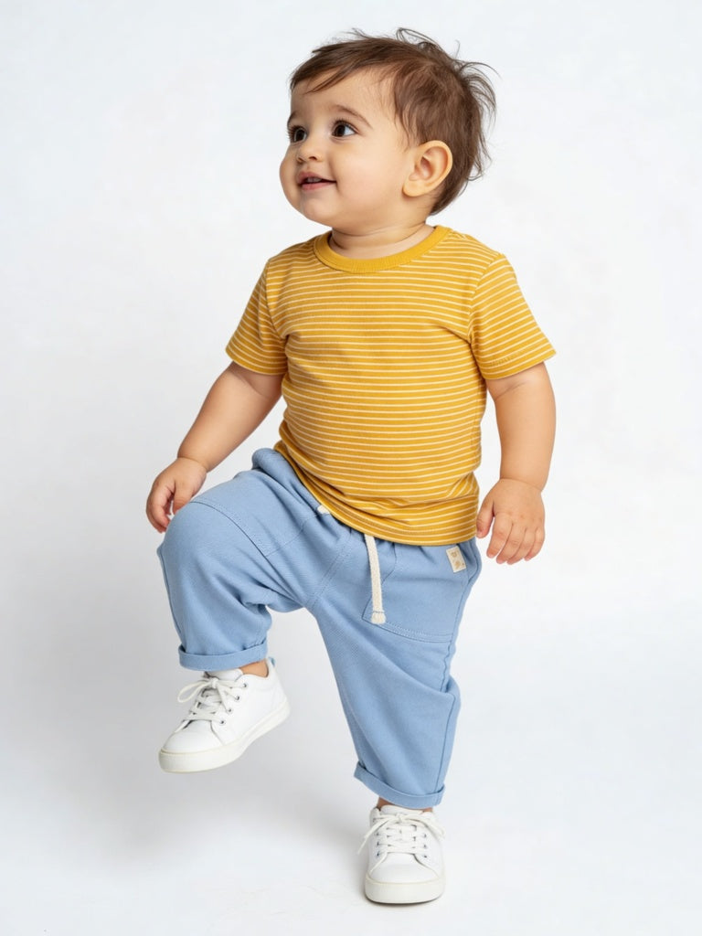 HOP Baby Boys Dusty Blue Mid-Rise Cotton-Blend Trousers