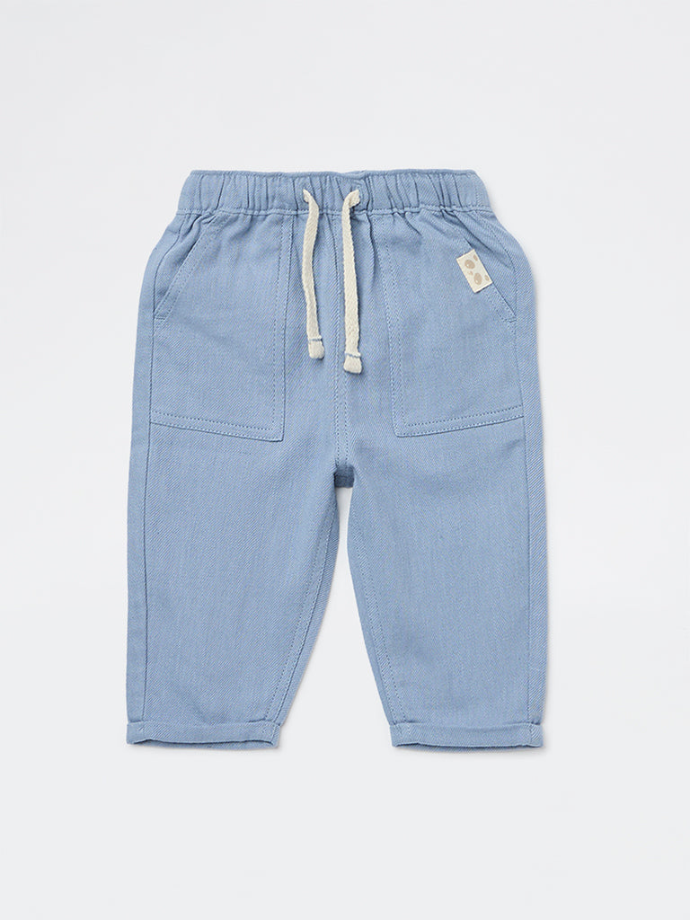 HOP Baby Boys Dusty Blue Mid-Rise Cotton-Blend Trousers
