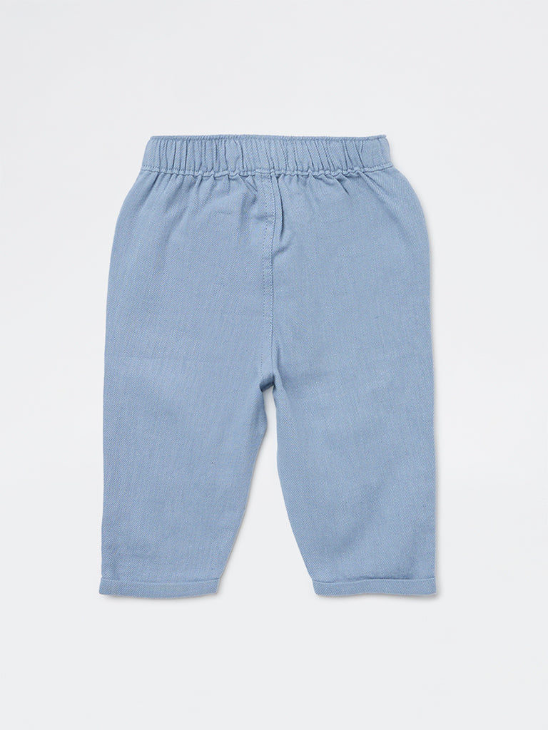 HOP Baby Boys Dusty Blue Mid-Rise Cotton-Blend Trousers