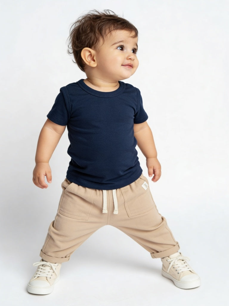 HOP Baby Boys Beige Mid-Rise Cotton-Blend Trousers