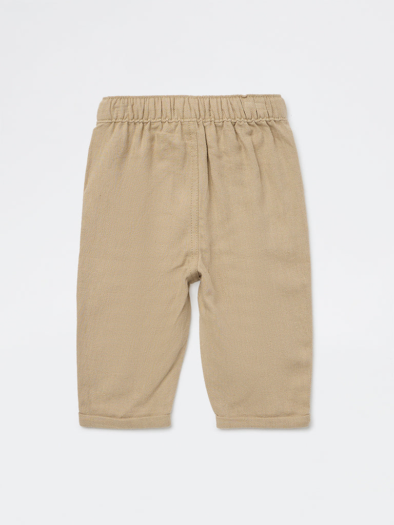 HOP Baby Boys Beige Mid-Rise Cotton-Blend Trousers