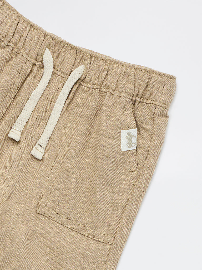HOP Baby Boys Beige Mid-Rise Cotton-Blend Trousers