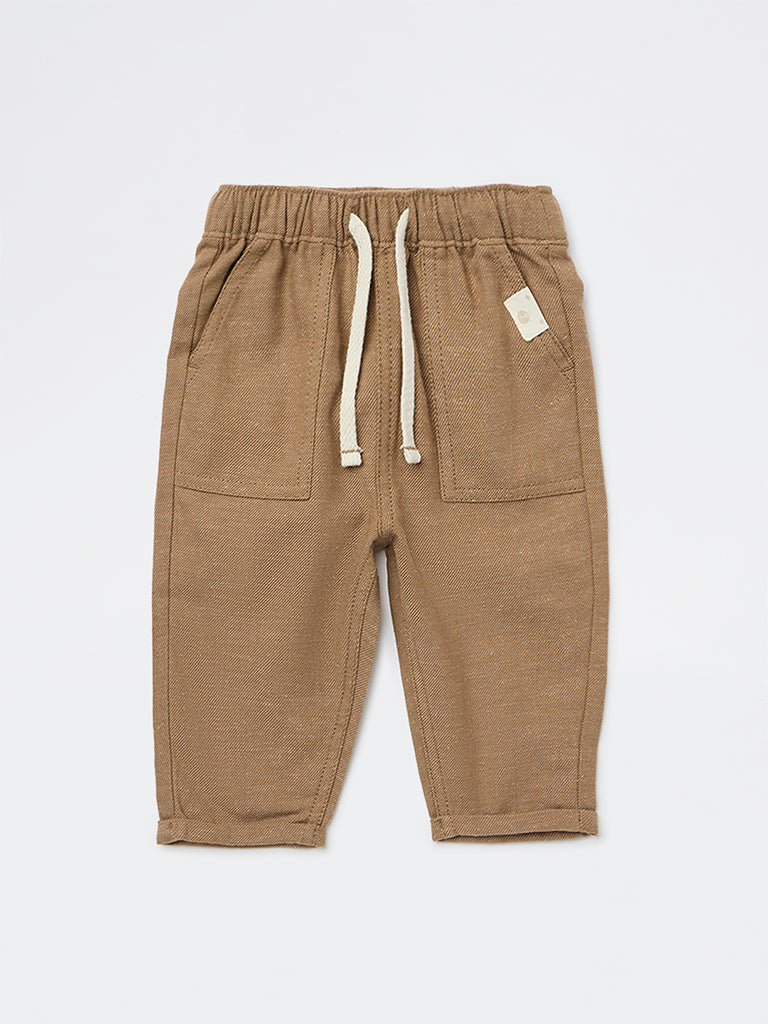 HOP Baby Boys Tan Mid-Rise Cotton-Blend Trousers