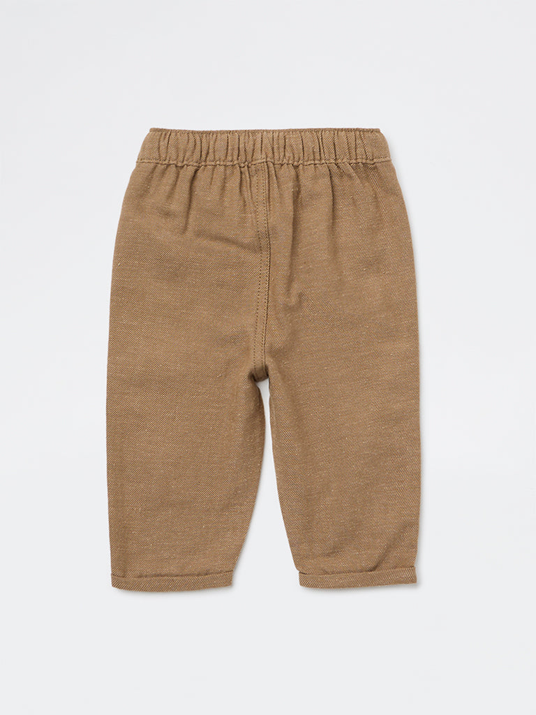 HOP Baby Boys Tan Mid-Rise Cotton-Blend Trousers