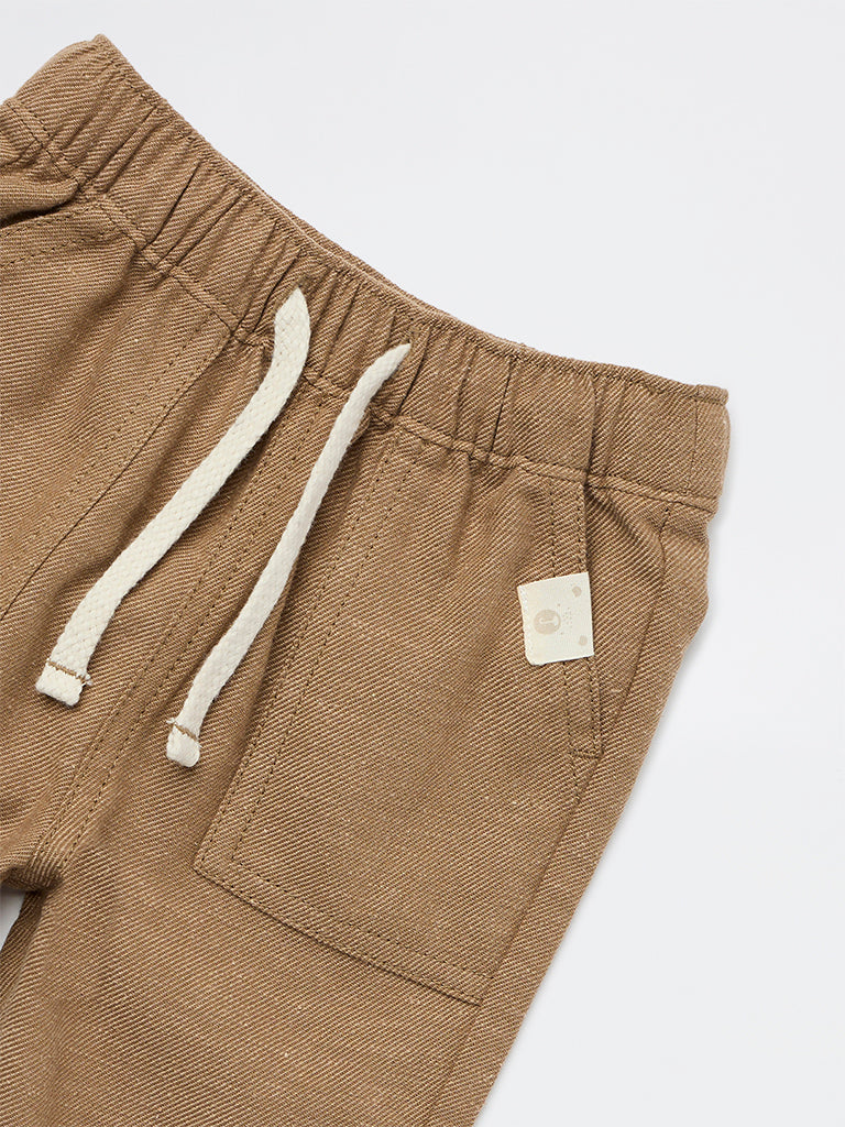 HOP Baby Boys Tan Mid-Rise Cotton-Blend Trousers