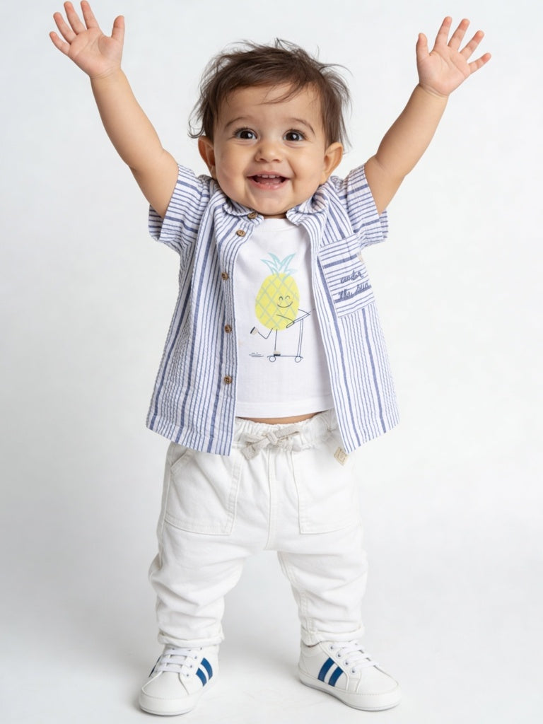 HOP Baby Boys Off-White Cotton-Blend Trousers