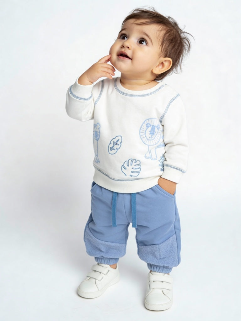 HOP Baby Boys Off-White Cotton-Blend Sweatshirt and Joggers Set