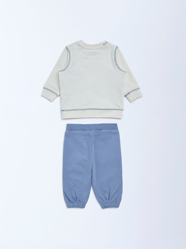 HOP Baby Boys Off-White Cotton-Blend Sweatshirt and Joggers Set