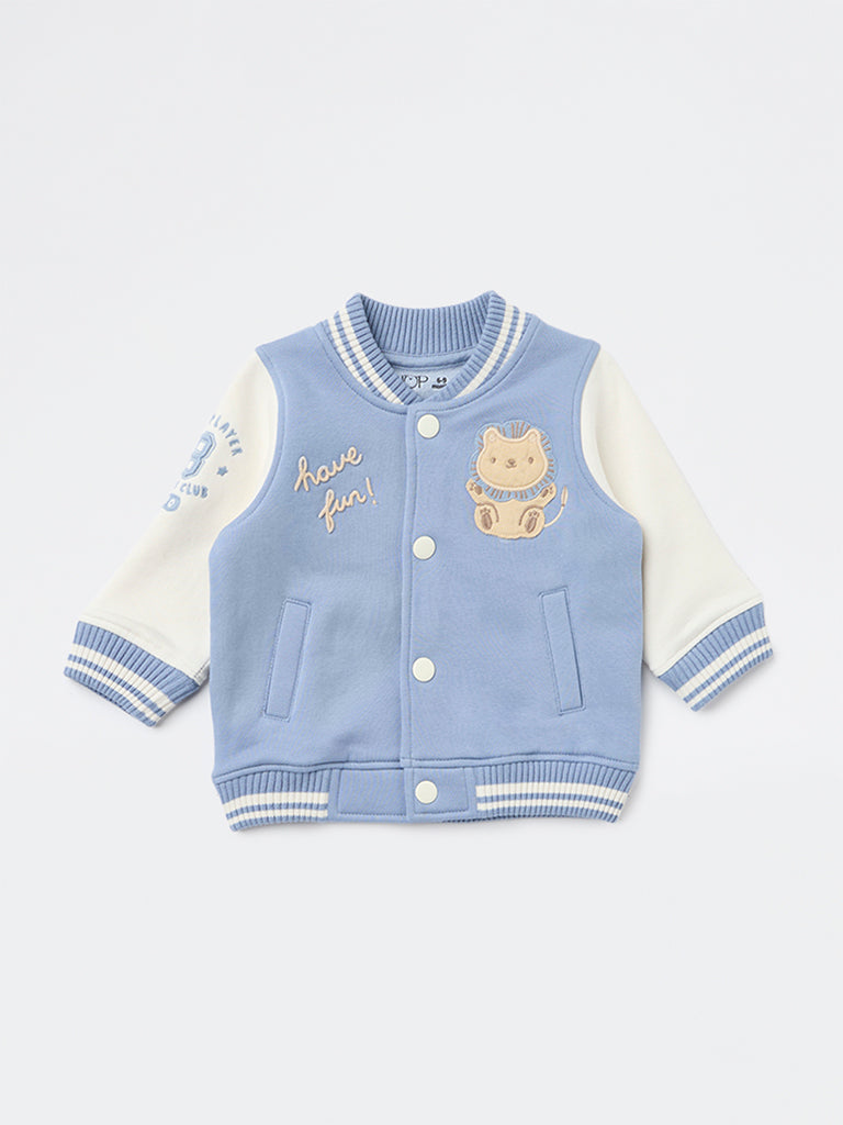 HOP Baby Boys Blue Embroidered Cotton-Blend Varsity Jacket