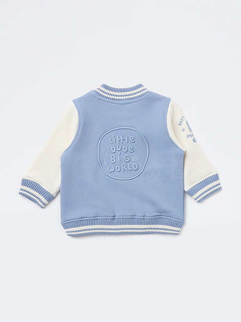 HOP Baby Boys Blue Embroidered Cotton-Blend Varsity Jacket