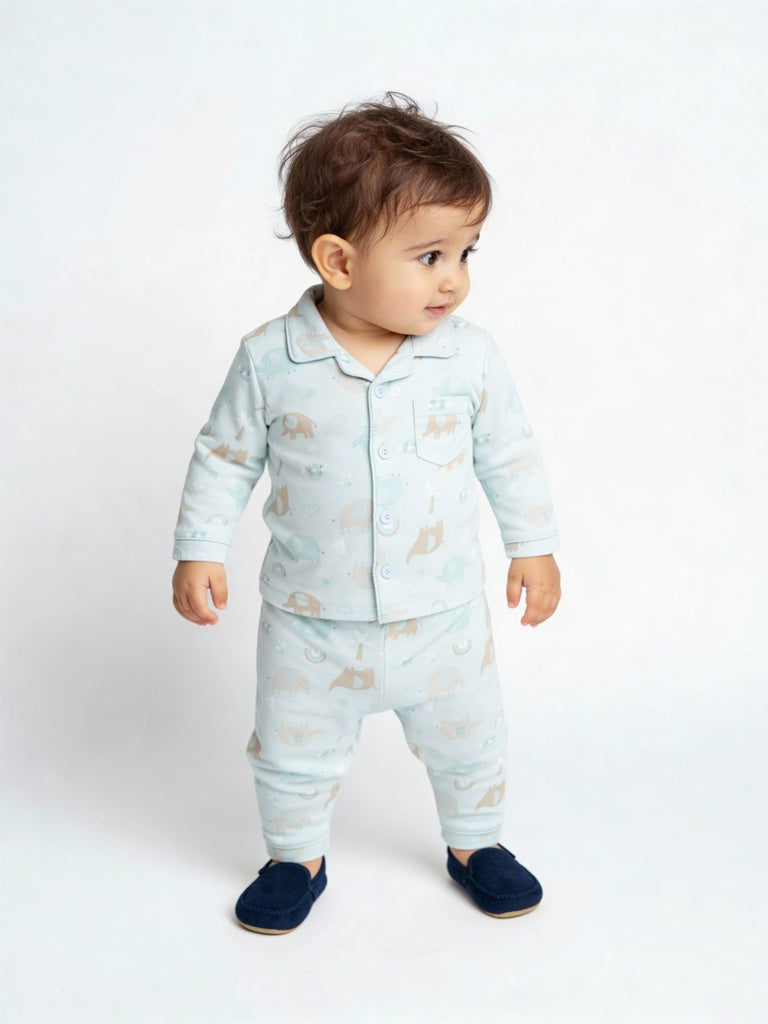 HOP Baby Boys Sage Animal Printed SUPIMA Cotton Shirt and Pants Set