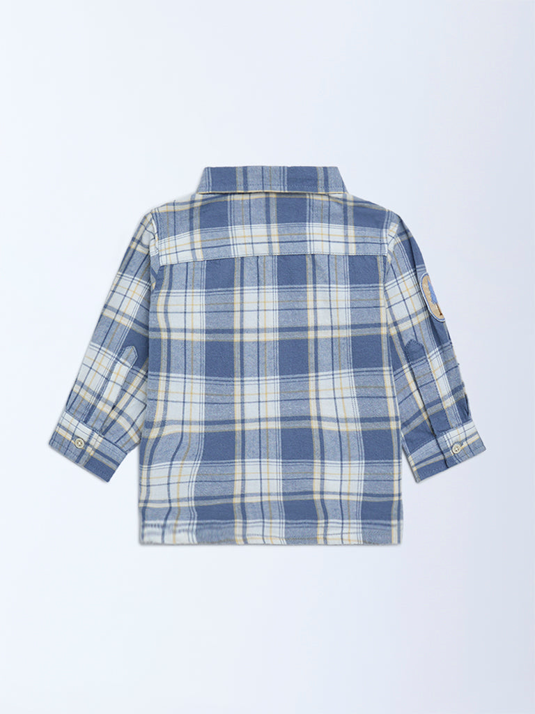HOP Baby Boys Dusty Blue Checks Detailed Cotton Shirt