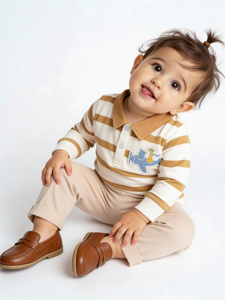 HOP Baby Boys White Striped Cotton-Blend Sweatshirt