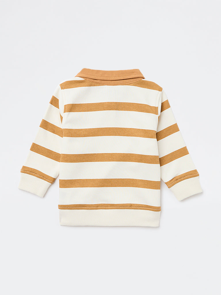 HOP Baby Boys White Striped Cotton-Blend Sweatshirt
