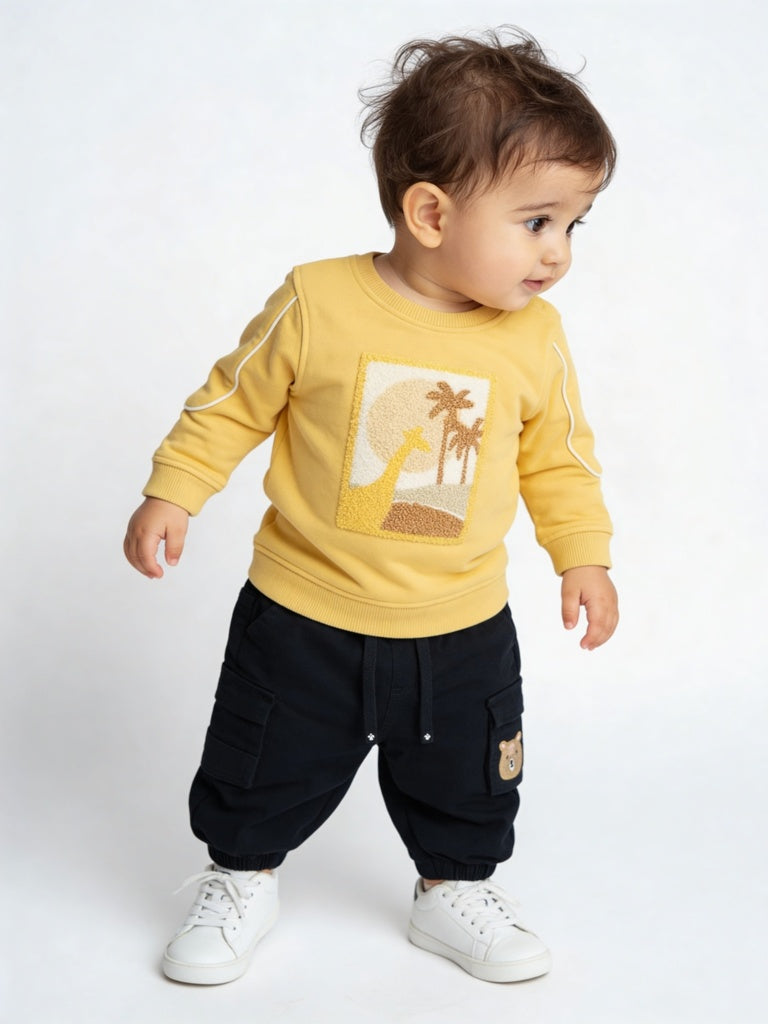 HOP Baby Boys Yellow Embroidered Cotton-Blend Sweatshirt