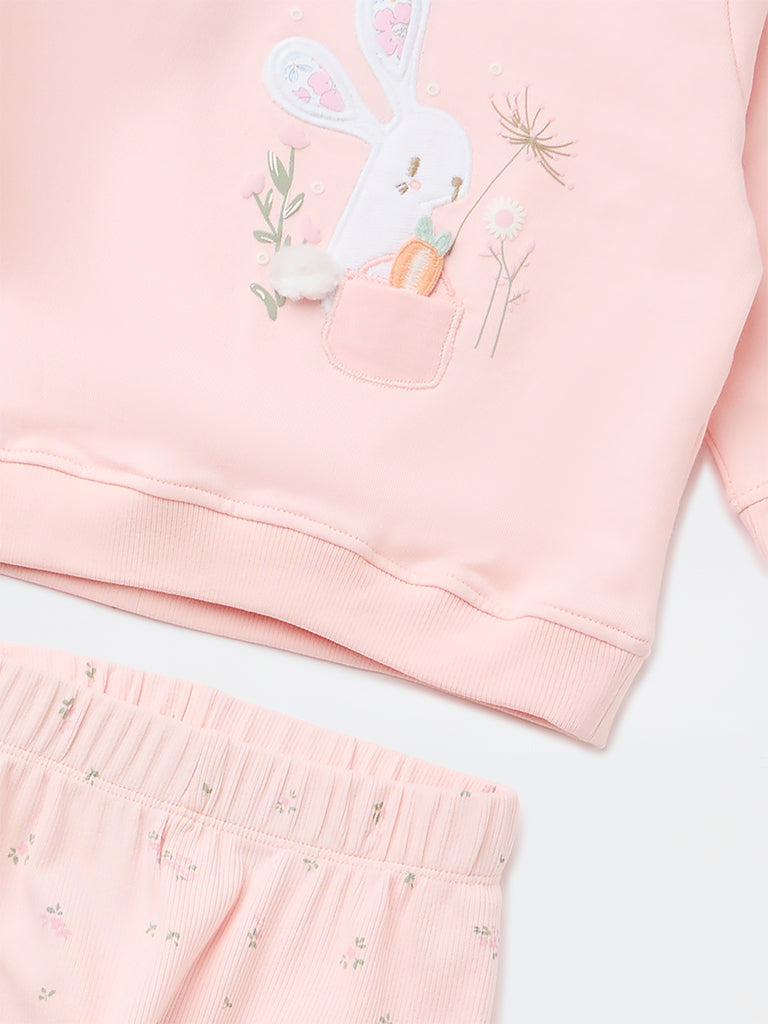 HOP Baby Girls Pink Cotton-Blend Sweatshirt and Pants Set